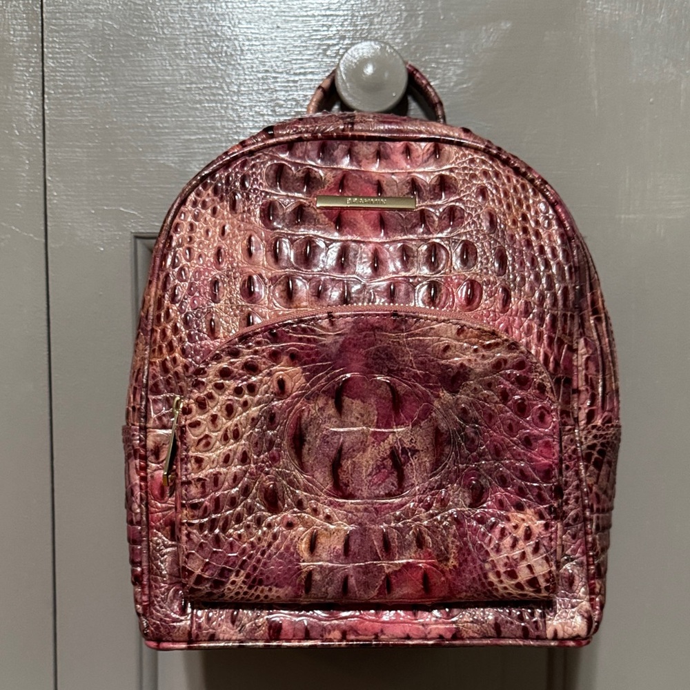 Brahmin Pink Crocodile Embossed Backpack